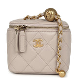 Chanel Mini Pearl Crush Vanity Case Light Grey Lambskin Brushed Gold Hardware - Thumbnail View 1