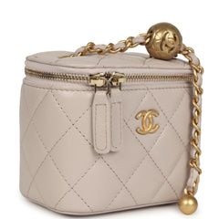 Chanel Mini Pearl Crush Vanity Case Light Grey Lambskin Brushed Gold Hardware