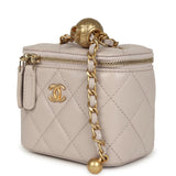 Chanel Mini Pearl Crush Vanity Case Light Grey Lambskin Brushed Gold Hardware - Thumbnail View 5