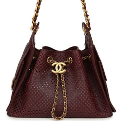 Chanel Mini 25 Hobo Bag Dark Burgundy Perforated Calfskin Antique Gold Hardware