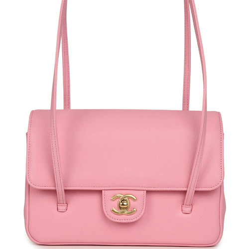 Chanel Small Preppy Coco Flap Bag Pink Shiny Caviar Brushed Gold Hardware