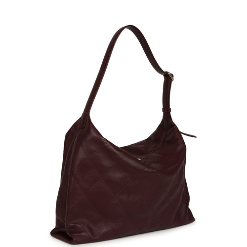 Chanel Maxi Hobo Shoulder Bag Dark Burgundy Lambskin Light Gold Hardware