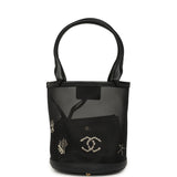 Chanel Coco Beach Small Bucket Bag Black Embroidered Mesh and Calfskin Gold Hardware - Thumbnail View 1