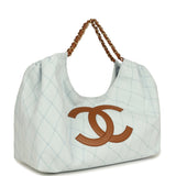 Chanel Maxi Coco Beach Cambon Hobo Bag Blue Denim and Brown Calfskin Brushed Gold Hardware - Thumbnail View 2