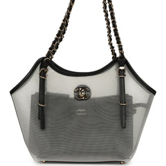 Chanel Small Coco Beach Shopping Bag Transparent Mesh and Black Calfskin Light Gold Hardware