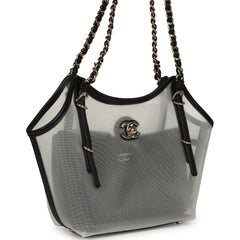 Chanel Small Coco Beach Shopping Bag Transparent Mesh and Black Calfskin Light Gold Hardware
