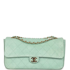 Chanel Maxi "Souplissimo" Small Flap Bag Green Beige Suede Gold Hardware