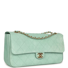 Chanel Maxi "Souplissimo" Small Flap Bag Green Beige Suede Gold Hardware