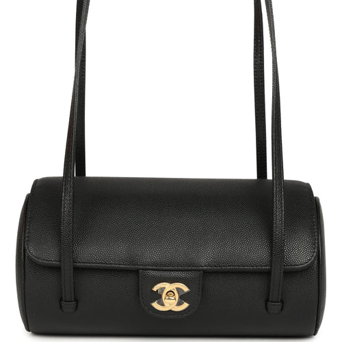 Chanel Preppy Coco Bowling Bag Black Shiny Caviar Brushed Gold Hardware
