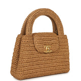 Chanel Small Kelly Dark Beige Raffia Brushed Gold Hardware - Thumbnail View 2