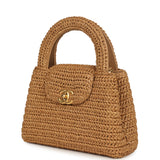 Chanel Small Kelly Dark Beige Raffia Brushed Gold Hardware - Thumbnail View 5