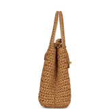 Chanel Small Kelly Dark Beige Raffia Brushed Gold Hardware - Thumbnail View 3