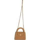 Chanel Small Kelly Dark Beige Raffia Brushed Gold Hardware - Thumbnail View 7