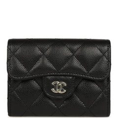 Chanel Classic Card Holder Wallet Black Shiny Caviar Light Gold Hardware