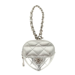 Chanel CC In Love Mini Heart Bag Charm Silver Metallic Lambskin Silver Hardware