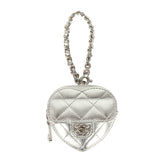 Chanel CC In Love Mini Heart Bag Charm Silver Metallic Lambskin Silver Hardware - Thumbnail View 1