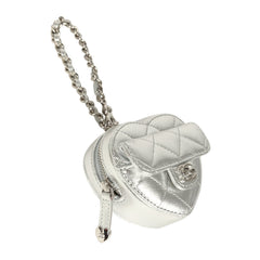 Chanel CC In Love Mini Heart Bag Charm Silver Metallic Lambskin Silver Hardware