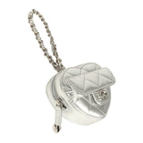 Chanel CC In Love Mini Heart Bag Charm Silver Metallic Lambskin Silver Hardware - Thumbnail View 2