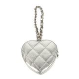 Chanel CC In Love Mini Heart Bag Charm Silver Metallic Lambskin Silver Hardware - Thumbnail View 4