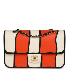 Chanel Medium Coco Beach "Tropicoco" Flap Bag Orange, White and Black Lambskin Gold Hardware