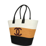 Chanel Maxi Coco Beach Small Shopping Bag White, Dark Beige, Black Raffia and Calfskin - Thumbnail View 5