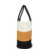 Chanel Maxi Coco Beach Small Shopping Bag White, Dark Beige, Black Raffia and Calfskin - Thumbnail View 3