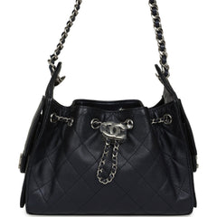 Chanel Mini 25 Hobo Bag Dark Blue Metallic Caviar Silver Hardware