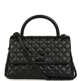 Pre-owned Chanel Medium Coco Top Handle Flap Bag So Black Shiny Caviar Black Hardware - Thumbnail View 1