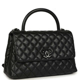 Pre-owned Chanel Medium Coco Top Handle Flap Bag So Black Shiny Caviar Black Hardware - Thumbnail View 2