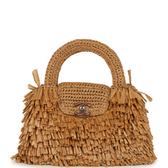 Chanel Small Fringe Kelly Dark Beige Raffia Wood and Light Gold Hardware