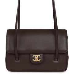 Chanel Small Preppy Coco Flap Bag Dark Brown Shiny Caviar Brushed Gold Hardware
