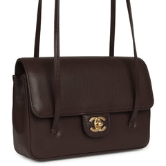 Chanel Small Preppy Coco Flap Bag Dark Brown Shiny Caviar Brushed Gold Hardware