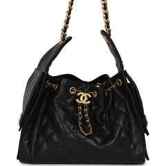 Pre-owned Chanel Small 25 Hobo Bag Black Caviar Antique Gold Hardware