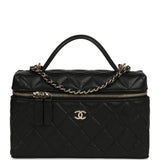 Chanel Top Handle Long Vanity Case with Chain Black Shiny Caviar Light Gold Hardware - Thumbnail View 1
