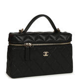 Chanel Top Handle Long Vanity Case with Chain Black Shiny Caviar Light Gold Hardware - Thumbnail View 2
