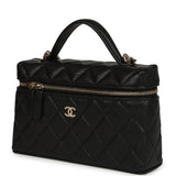 Chanel Top Handle Long Vanity Case with Chain Black Shiny Caviar Light Gold Hardware - Thumbnail View 5