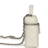 Chanel Top Handle Long Vanity Case with Chain White Shiny Caviar Silver Hardware - Thumbnail View 3