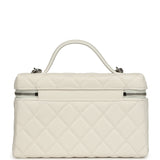 Chanel Top Handle Long Vanity Case with Chain White Shiny Caviar Silver Hardware - Thumbnail View 4