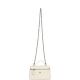 Chanel Top Handle Long Vanity Case with Chain White Shiny Caviar Silver Hardware - Thumbnail View 7