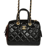 Pre-owned Chanel "CC Travel" Bowling Bag Black Shiny Crumped Calfskin Antique Gold Hardware - Thumbnail View 1