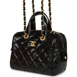 Pre-owned Chanel "CC Travel" Bowling Bag Black Shiny Crumped Calfskin Antique Gold Hardware - Thumbnail View 5