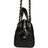 Pre-owned Chanel "CC Travel" Bowling Bag Black Shiny Crumped Calfskin Antique Gold Hardware - Thumbnail View 3