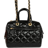 Pre-owned Chanel "CC Travel" Bowling Bag Black Shiny Crumped Calfskin Antique Gold Hardware - Thumbnail View 4