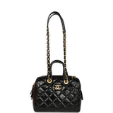 Pre-owned Chanel "CC Travel" Bowling Bag Black Shiny Crumped Calfskin Antique Gold Hardware - Thumbnail View 6