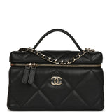 Chanel Top Handle Long Vanity Case with Chain Black Shiny Caviar Light Gold Hardware - Thumbnail View 1