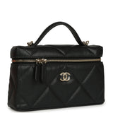 Chanel Top Handle Long Vanity Case with Chain Black Shiny Caviar Light Gold Hardware - Thumbnail View 2