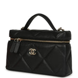 Chanel Top Handle Long Vanity Case with Chain Black Shiny Caviar Light Gold Hardware - Thumbnail View 5
