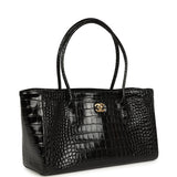 Chanel Small Cerf Shopping Bag Black Croc Embossed Calfskin Gold Hardware - Thumbnail View 2