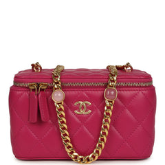 Chanel Small Classic Vanity Case Fuchsia Lambskin Gold Hardware