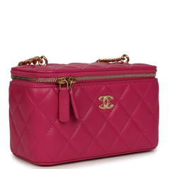 Chanel Small Classic Vanity Case Fuchsia Lambskin Gold Hardware